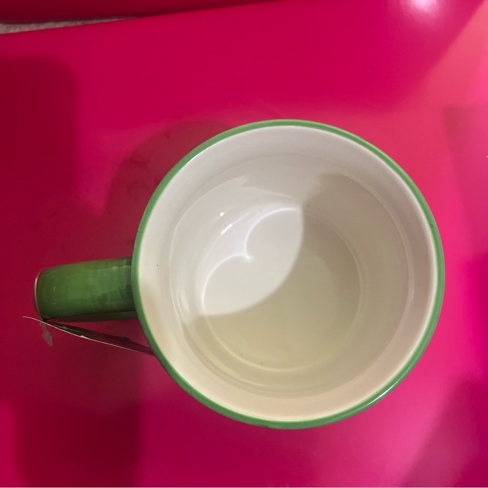 JOY Sleigh Bell Bistro Coffee Tea Mug White Red Letters Green Rim Handle 20 oz - Picture 4 of 4